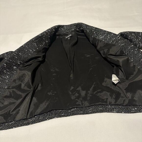 Bebe Tweed Blazer Jacket Sz 00 Black With White Specks 3/4 Sleeve Contrast Trim - Picture 10 of 12